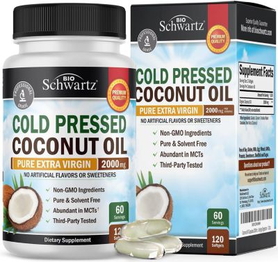 Coconut Oil Capsules 2000mg - Organic Pure Extra Virgin Unrefined Cold Pressed MCT Rich |  120 Capsules