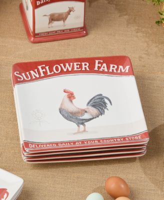 Vintage Farm Dinner Plates, Set of 4, Service for 4