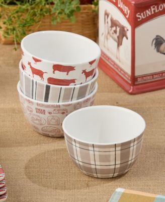 Vintage Farm Ice Cream Bowls, Set of 4, Service for 4