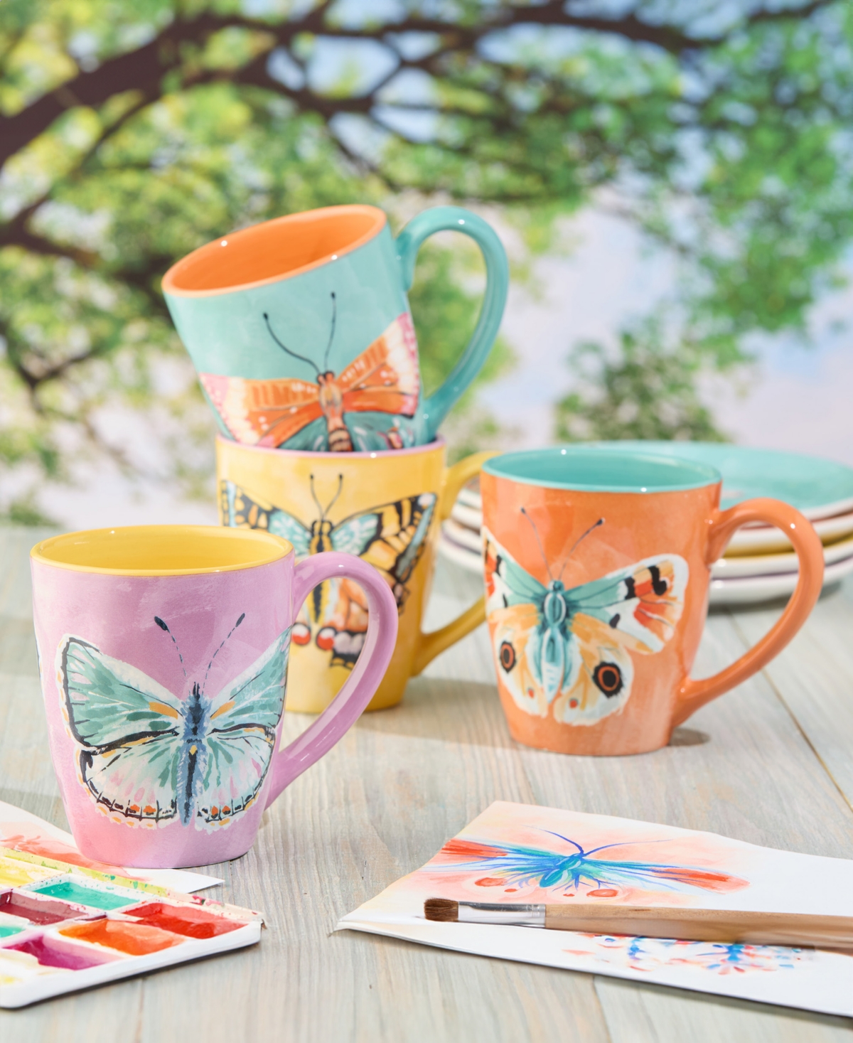 Certified International Butterflies Mugs, Set Of 4 In Miscellaneous