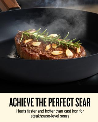 Forest Carbon Steel Frying Pan 2-Piece Set - Acacia Wood Handle, Pre-Seasoned & Made w/o PFAS, PFOA & PTFE - Induction & All Stovetop Compatible