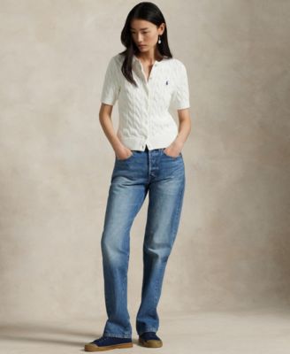 Women's Cable-Knit Cotton Short-Sleeve Cardigan