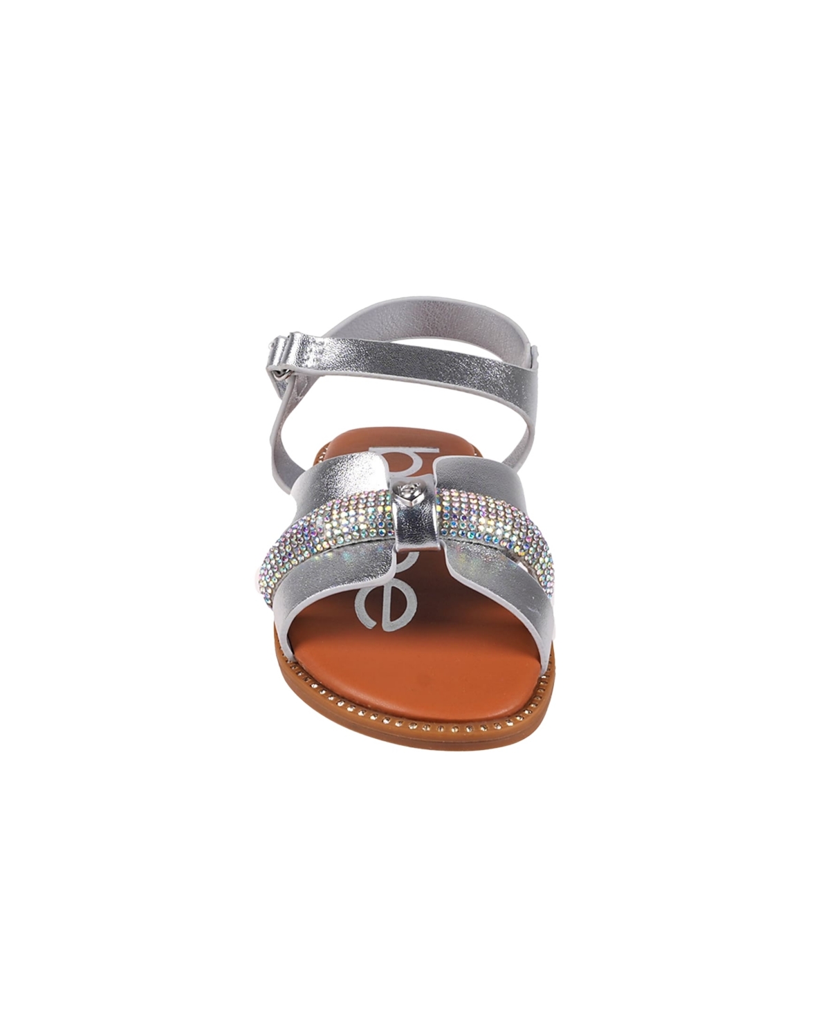 Bebe Little Girls Flat With Rhinestone And Heart Charm Sandals In Silver