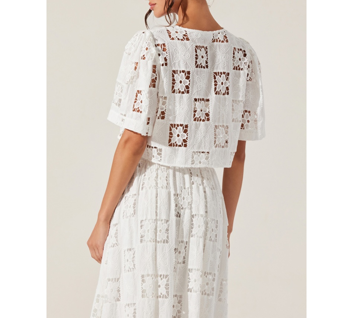 Astr The Label Andolina Floral Lace Button-up Crop Top In White