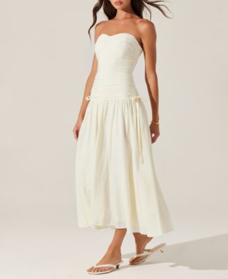 zori linen blend midi dress ASTR the Label Women's Zori Strapless Drop-Waist Maxi Dress