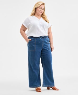 Plus Size High-Rise Wide-Leg Jeans, Exclusively at Macy's