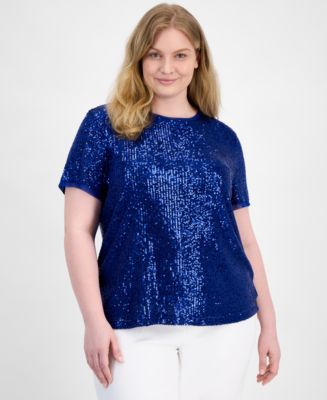 売れ筋商品|||アンクライン カットソー トップス レディース Plus Size Sleeveless Sequin Top Bright White 31969644_fpx.tif?$filterlrg$&
