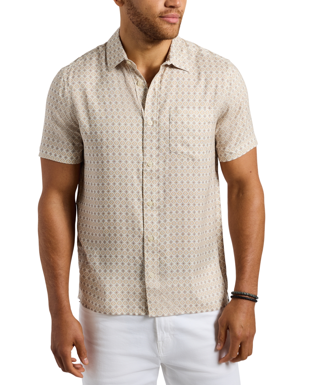 Buffalo David Bitton Men's Sirilo Geo-pattern Shirt In Milk
