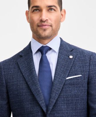 Men's Modern-Fit Navy Boucle Plaid Sport Coat 