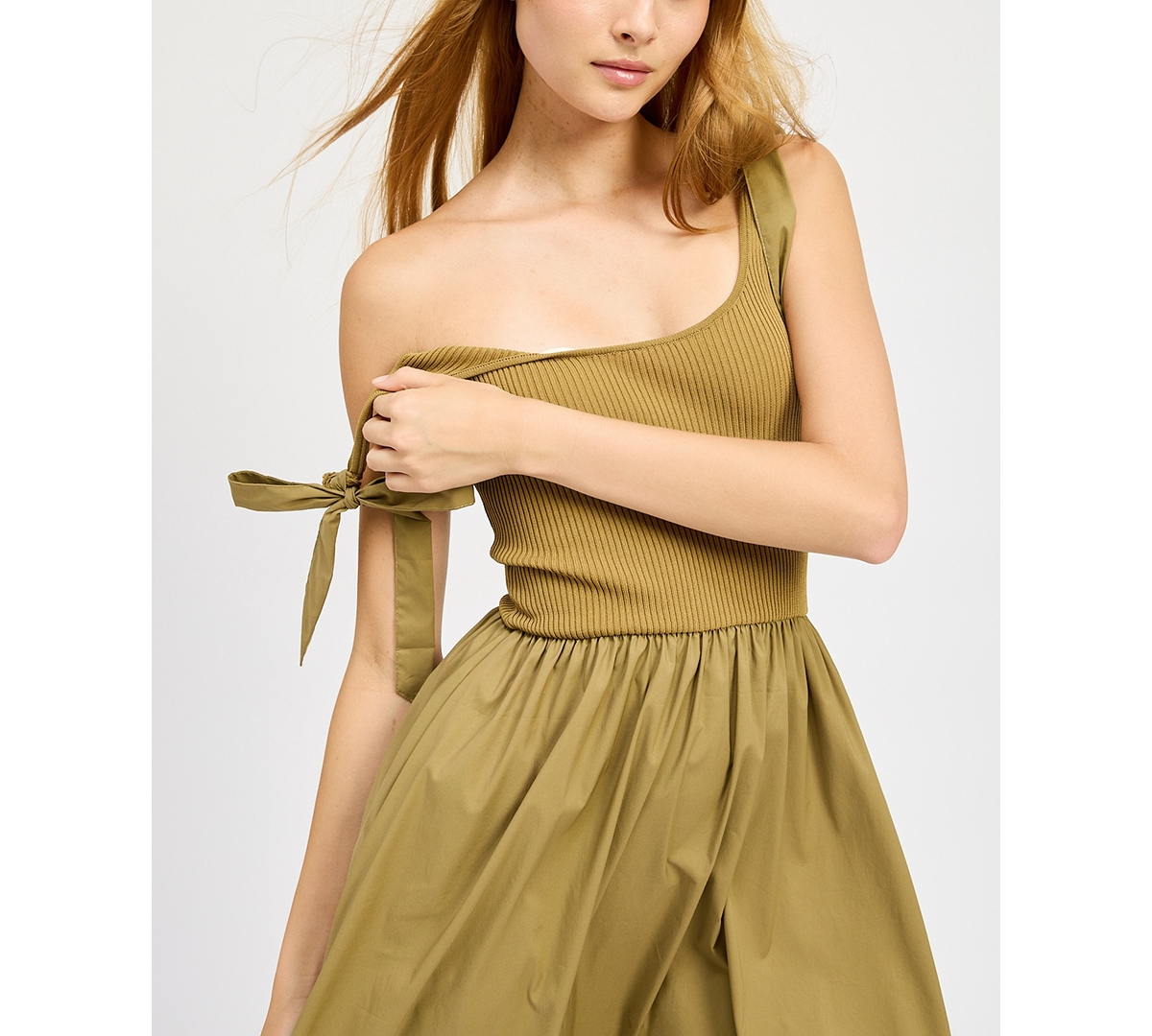 En Saison Wren Mixed Media Midi Dress In Khaki In Khaki