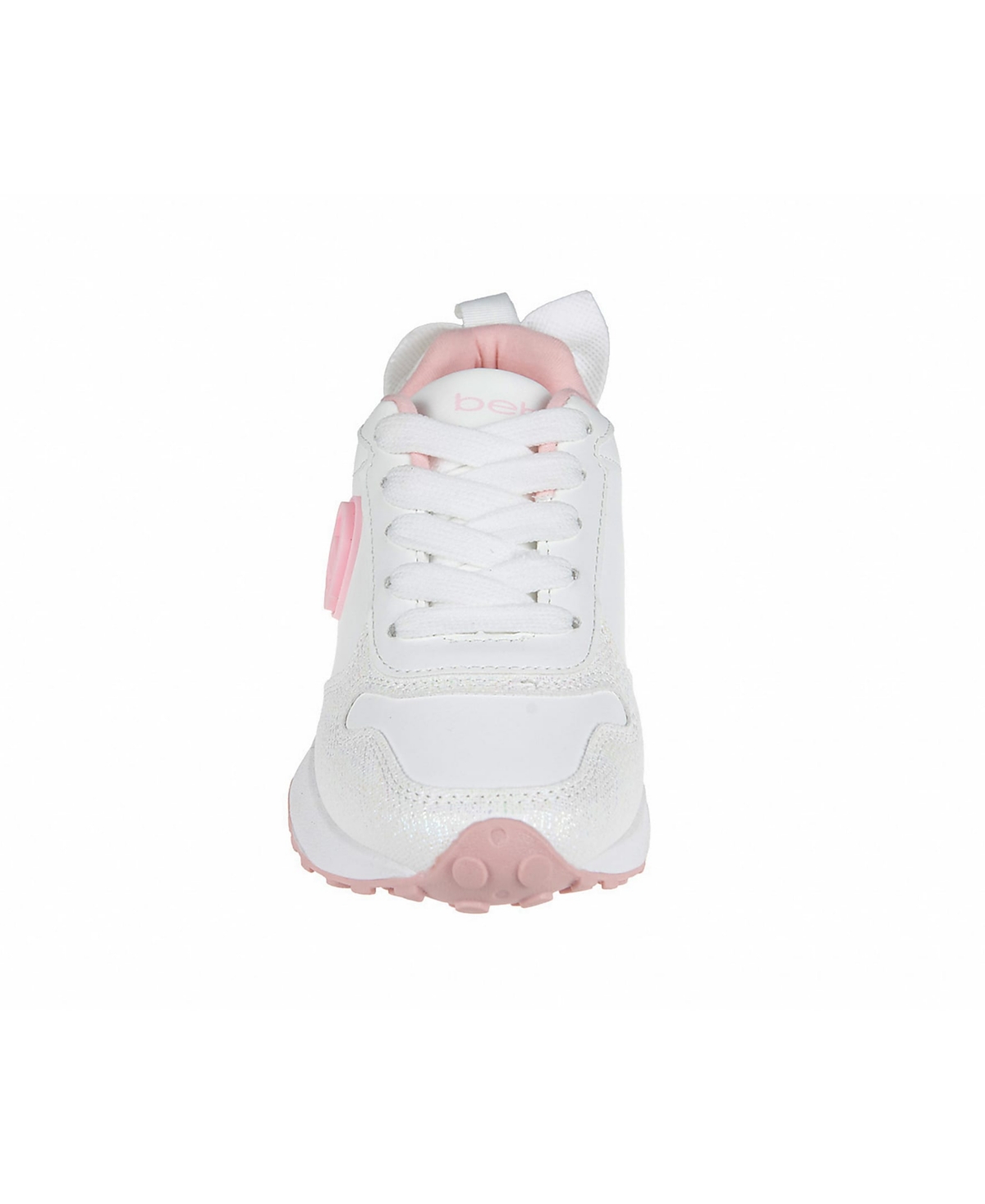 Bebe Little Girls With  Medallion And Double Layer Bow At Back Jogger Sneakers In White