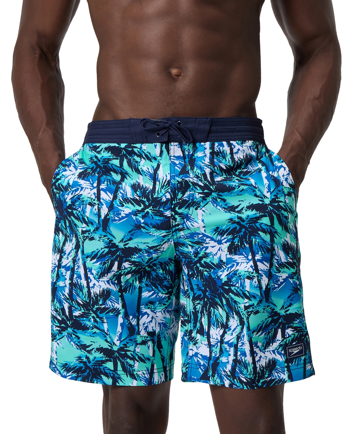 Men's Hawaiian Sky Bondi Basin Palm Print Drawstring 9" Boardshorts - Black