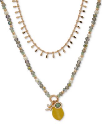 lonna & lilly - Gold-Tone Mixed Bead Layered Pendant Necklace, 16" + 3" extender