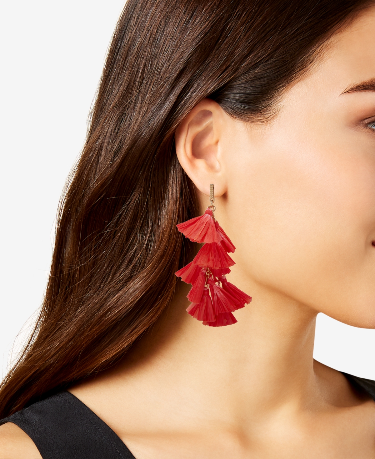 Lonna & Lilly Gold-tone Green Raffia Statement Earrings In Coral