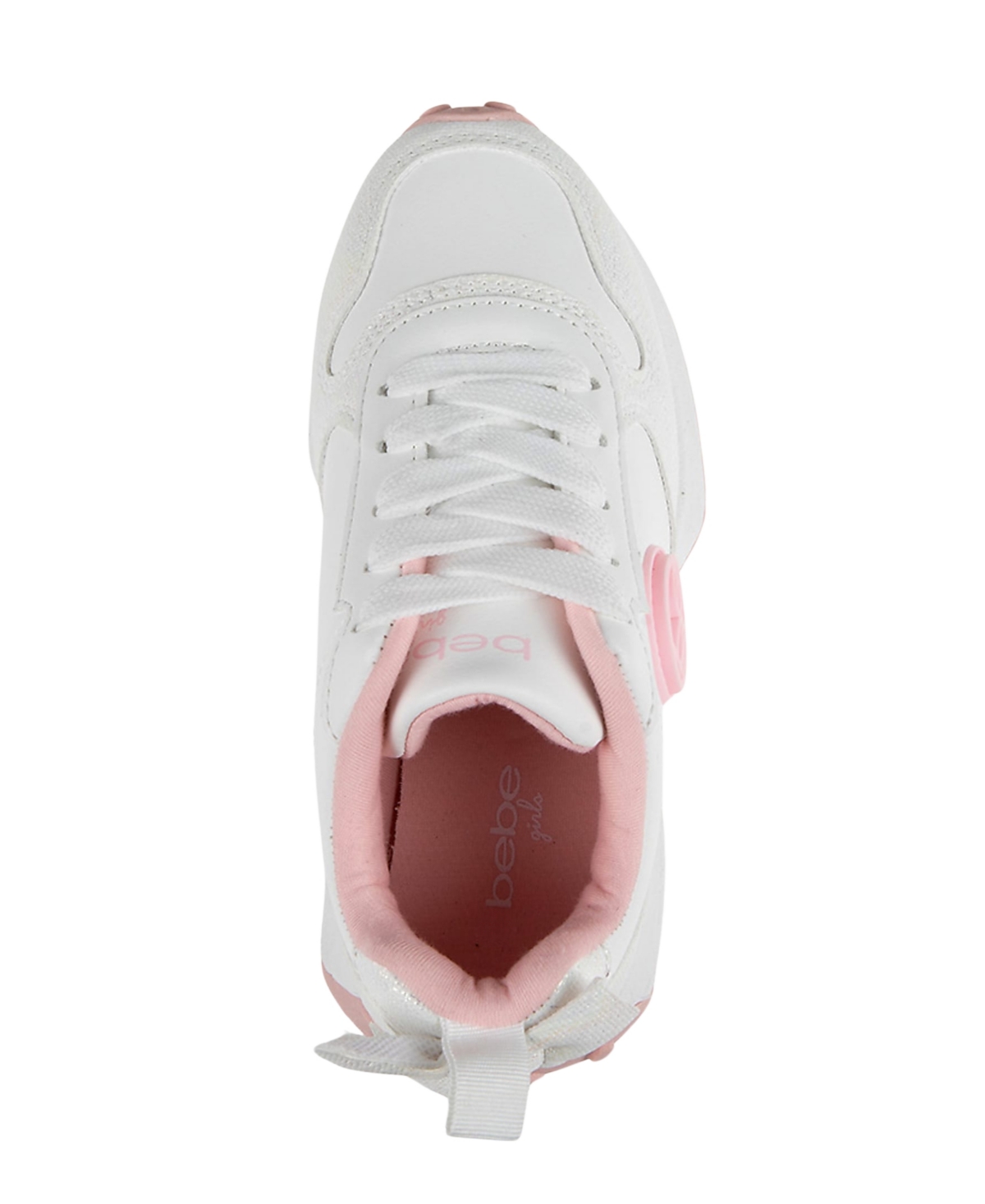 Bebe Little Girls With  Medallion And Double Layer Bow At Back Jogger Sneakers In White