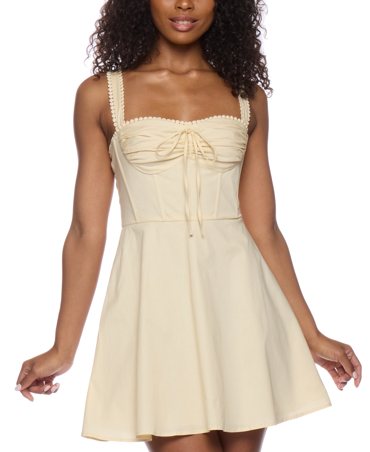 Juniors' Ruched-Front Fit & Flare Dress - Vanilla