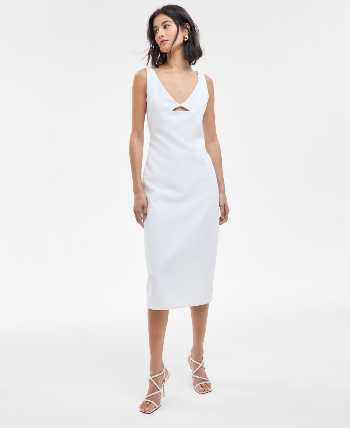 HUGO BOSS WOMEN'S SLEEVELESS CUTOUT MIDI BODYCON DRESS 