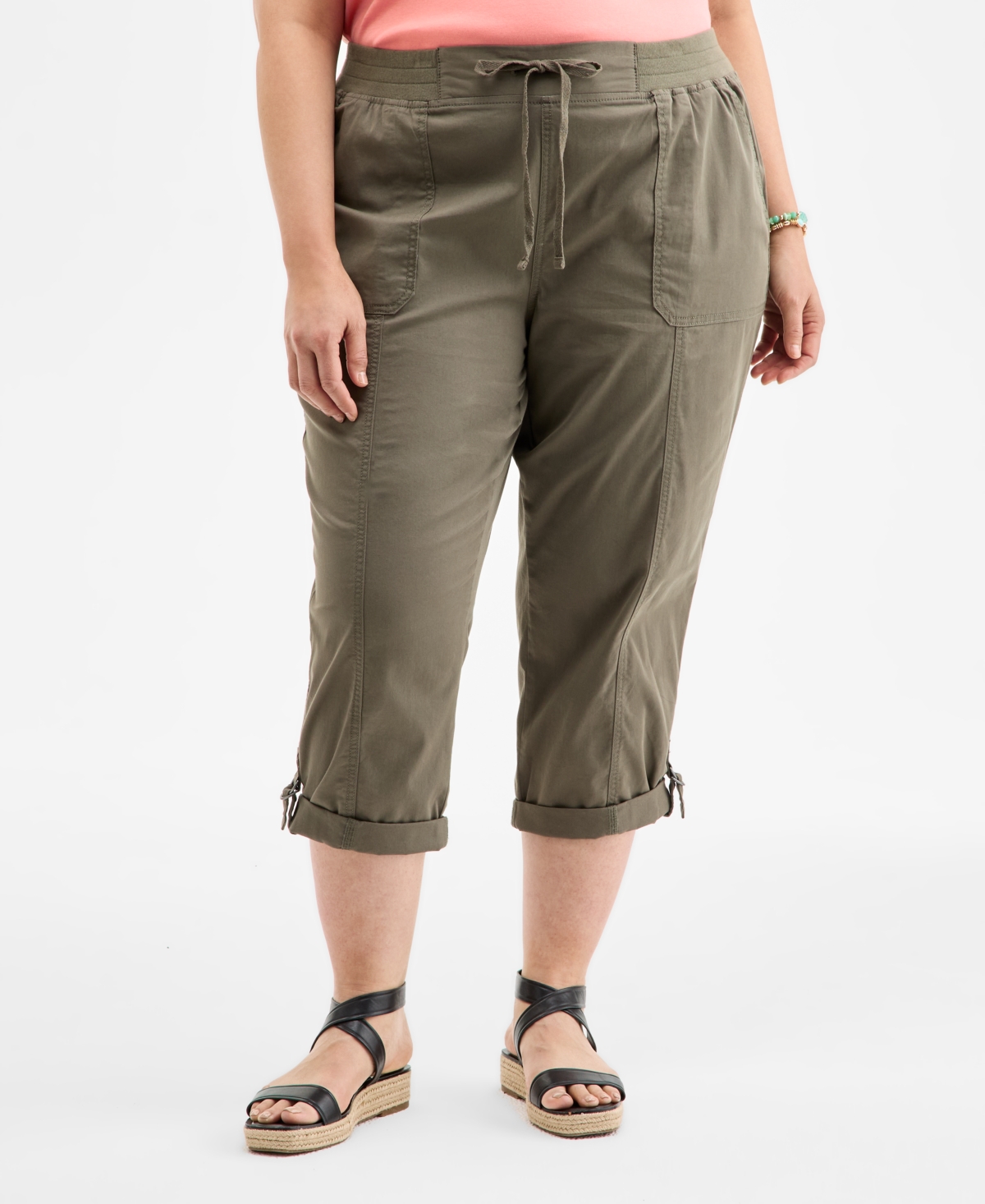 Style & Co Plus Size D-ring Cuffed Capri Pants, Exclusively At Macy's In Olive Drab