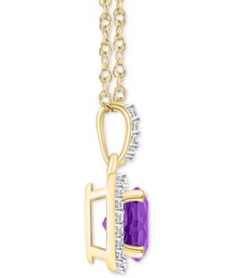 Lab-Created Amethyst (1-1/4 ct. t.w.) & Lab-Created White Sapphire (1/6 ct. t.w.) Halo 18" Pendant Necklace in 14k Gold (Also in Additional Gemstones)