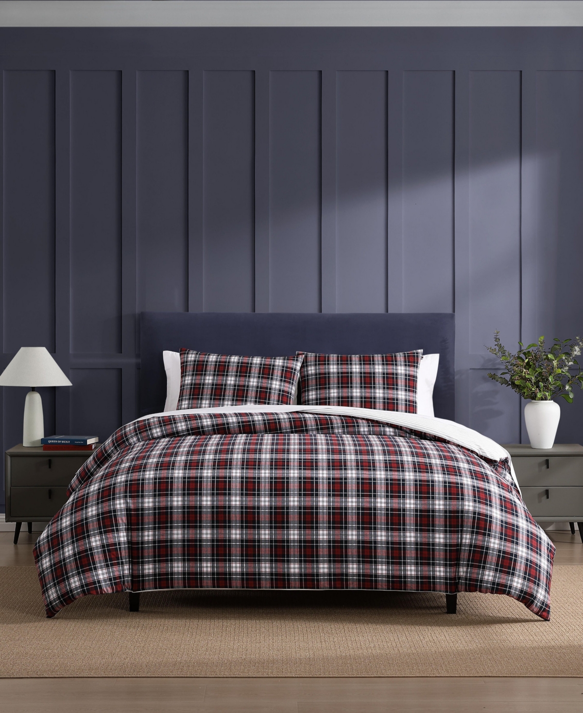 Tommy Hilfiger Essential Tartan Cotton 3-pc. Duvet Cover Set, Full/queen In White,red,navy Blue