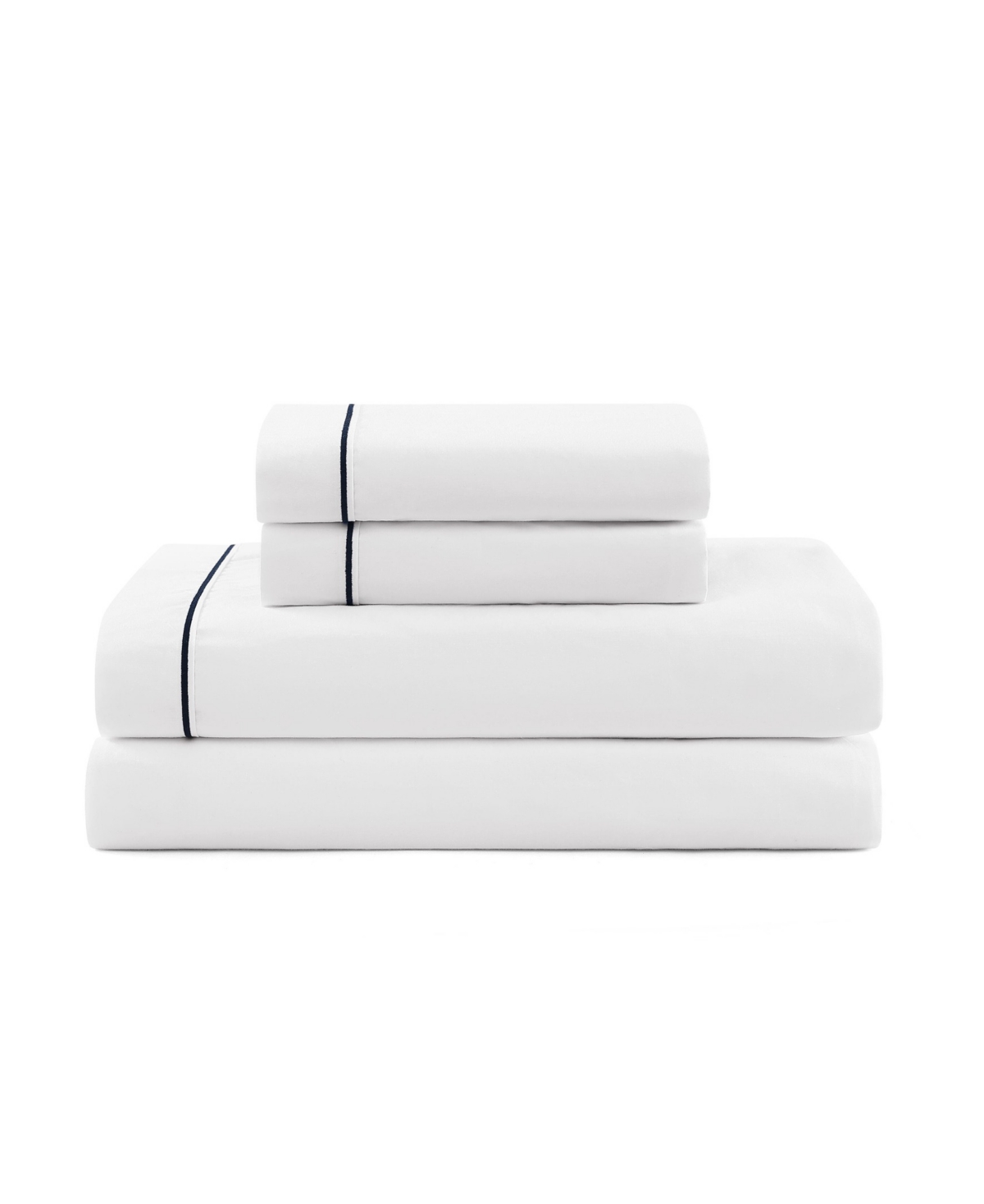 TOMMY HILFIGER SOLID 200-THREAD COUNT HEM STRIPE COTTON PERCALE 3-PC. SHEET SET, TWIN 