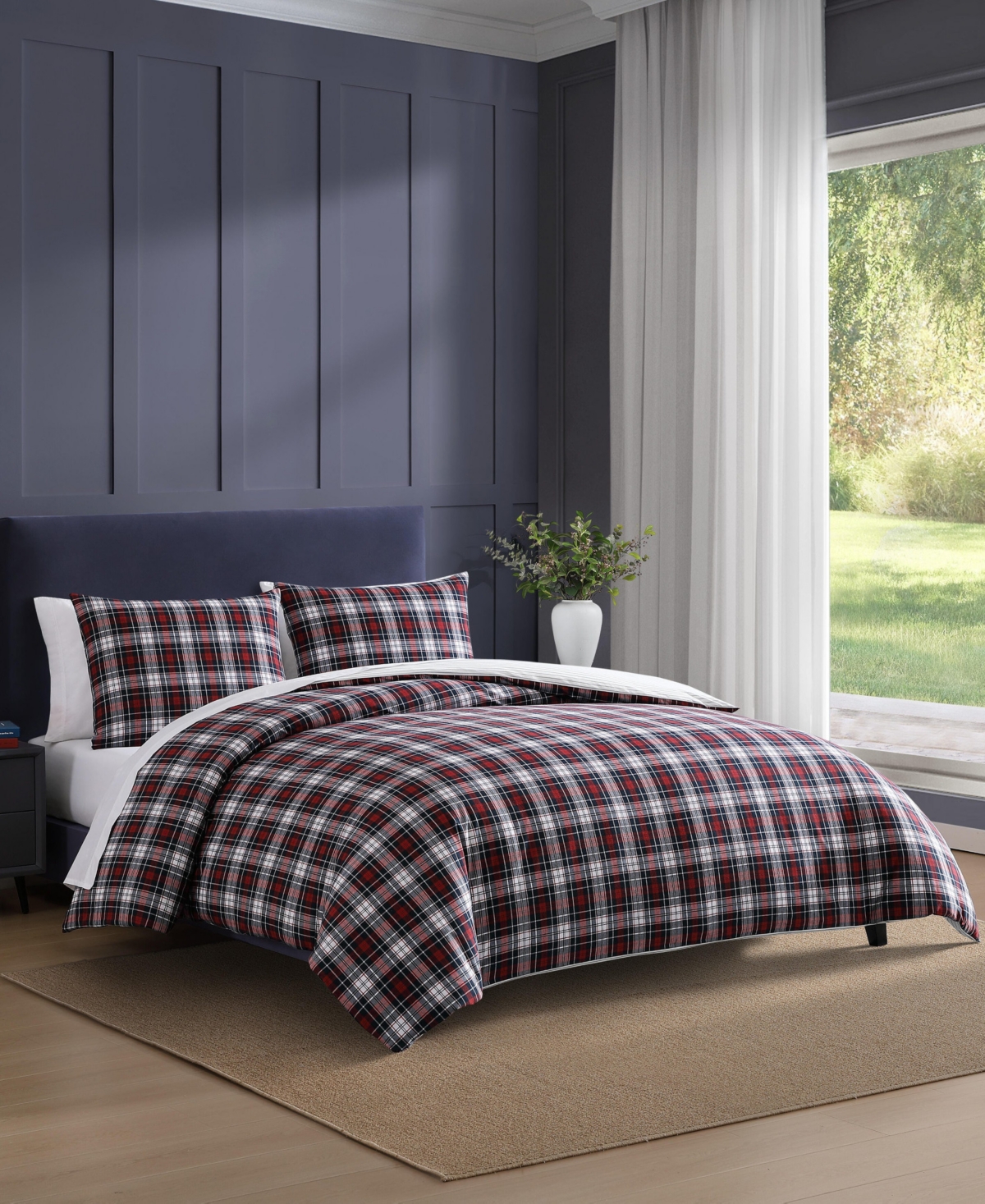 Tommy Hilfiger Essential Tartan Cotton Comforter Set In White,red,navy Blue