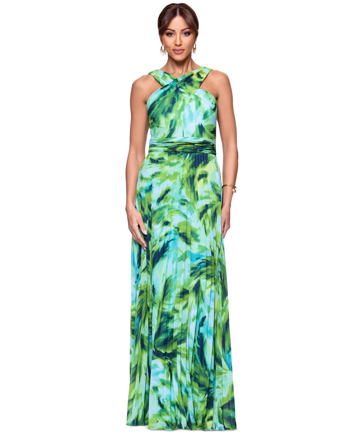 Women's Sleeveless Printed Chiffon Dress - Aqua/green
