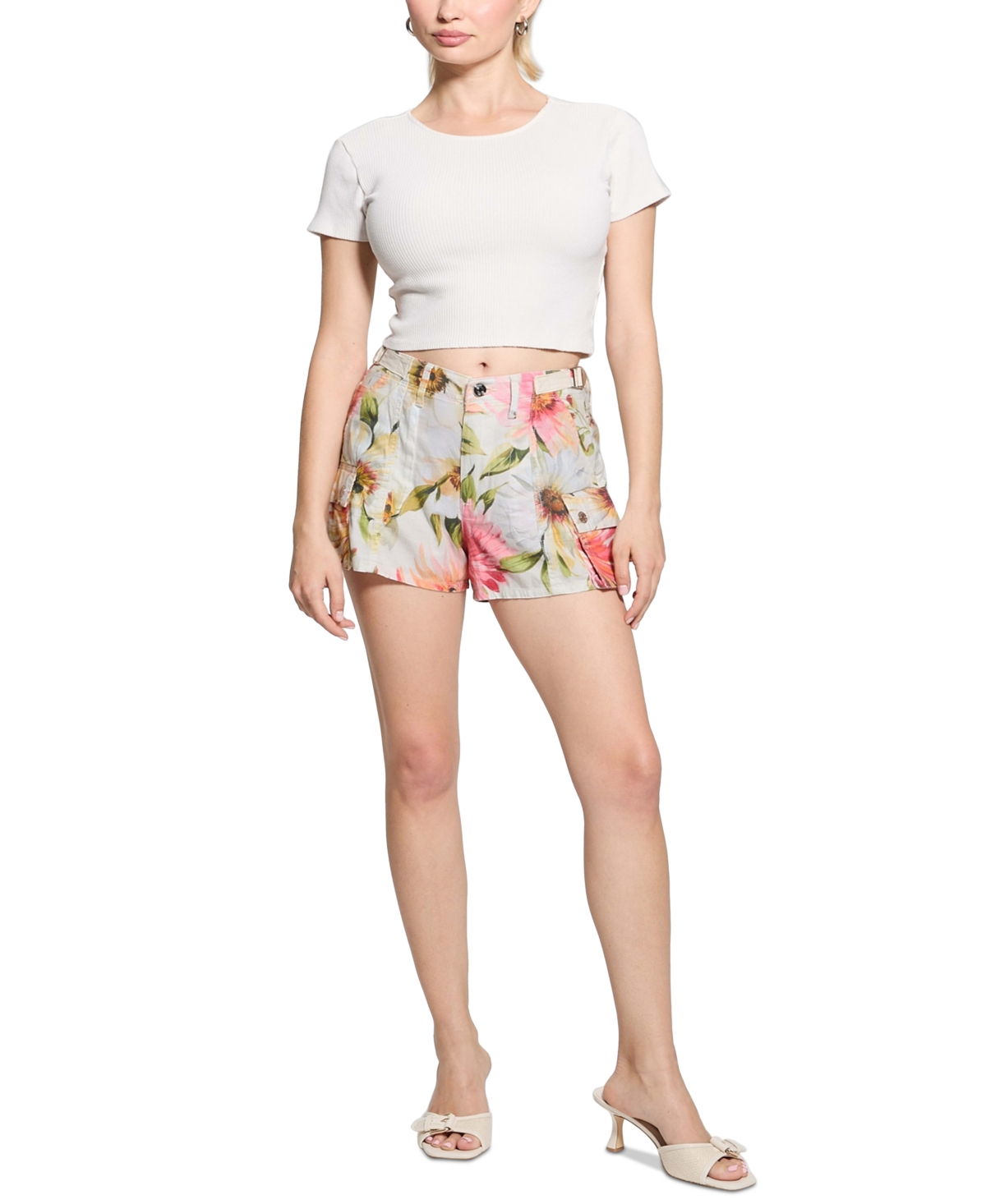 Women's Amara Cargo Shorts - Painted Daisies Print