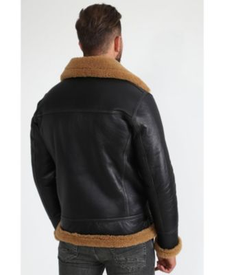Men's Shearling Biker Jacket, Silky Brown with Ginger Curly Wool