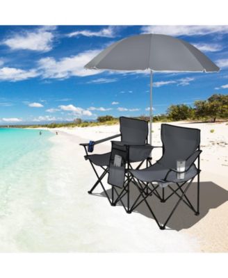 Portable Folding Picnic Double Chair With Umbrella