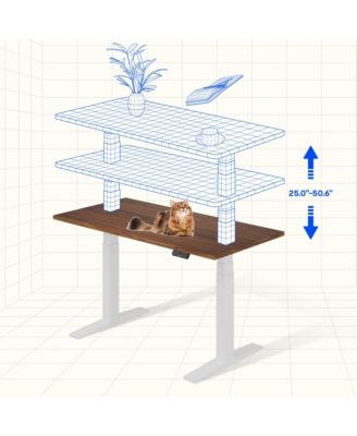 E7-COMMERCIAL 55  W Electric Adjustable Standing Desk, Black Walnut Top, White Base