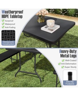 8 ft Portable Folding Table 350 LBS Fold-in-Half Table with HDPE Tabletop