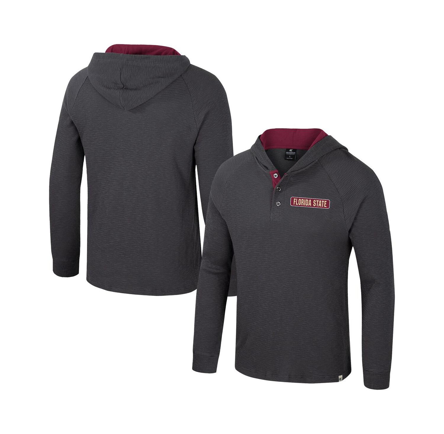 Men's Charcoal Florida State Seminoles DuJour Raglan Long Sleeve Henley Hoodie T-Shirt