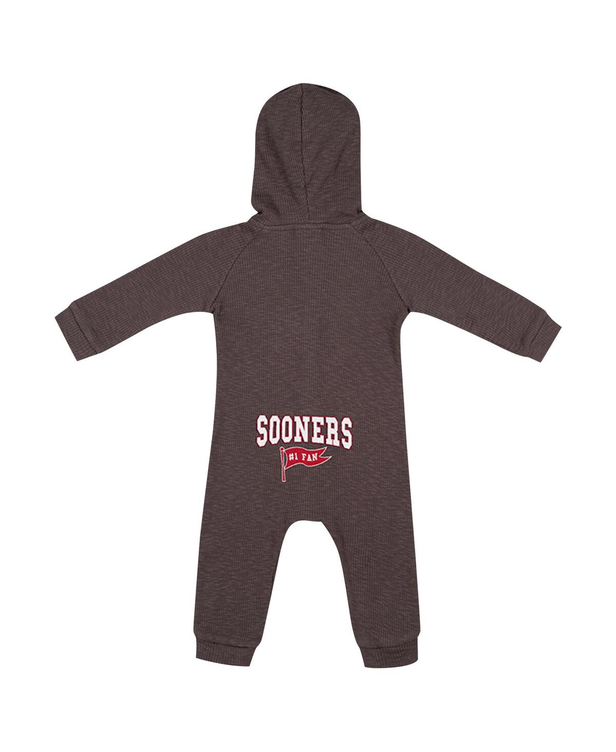 Colosseum Baby Boys And Girls Charcoal Oklahoma Sooners Zando-zan Waffle Full-snap Hooded Romper In Charcoal