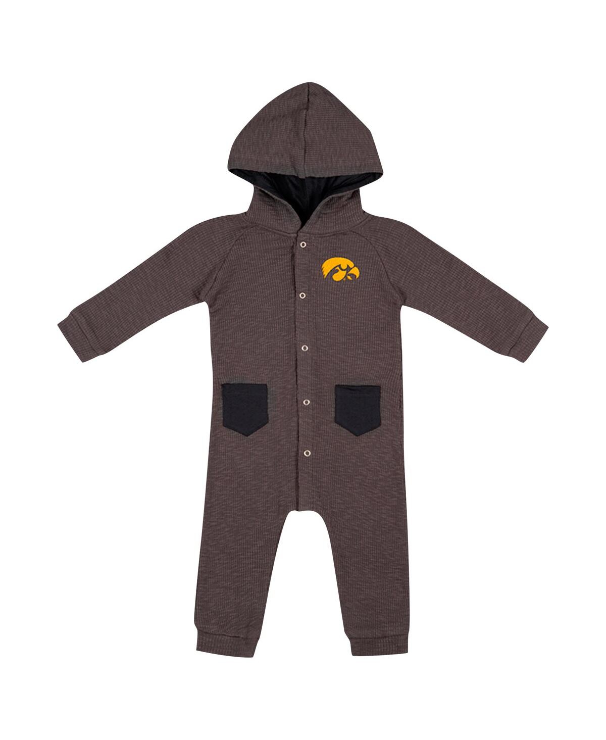 Colosseum Baby Boys And Girls Charcoal Iowa Hawkeyes Zando-zan Waffle Full-snap Hooded Romper In Charcoal