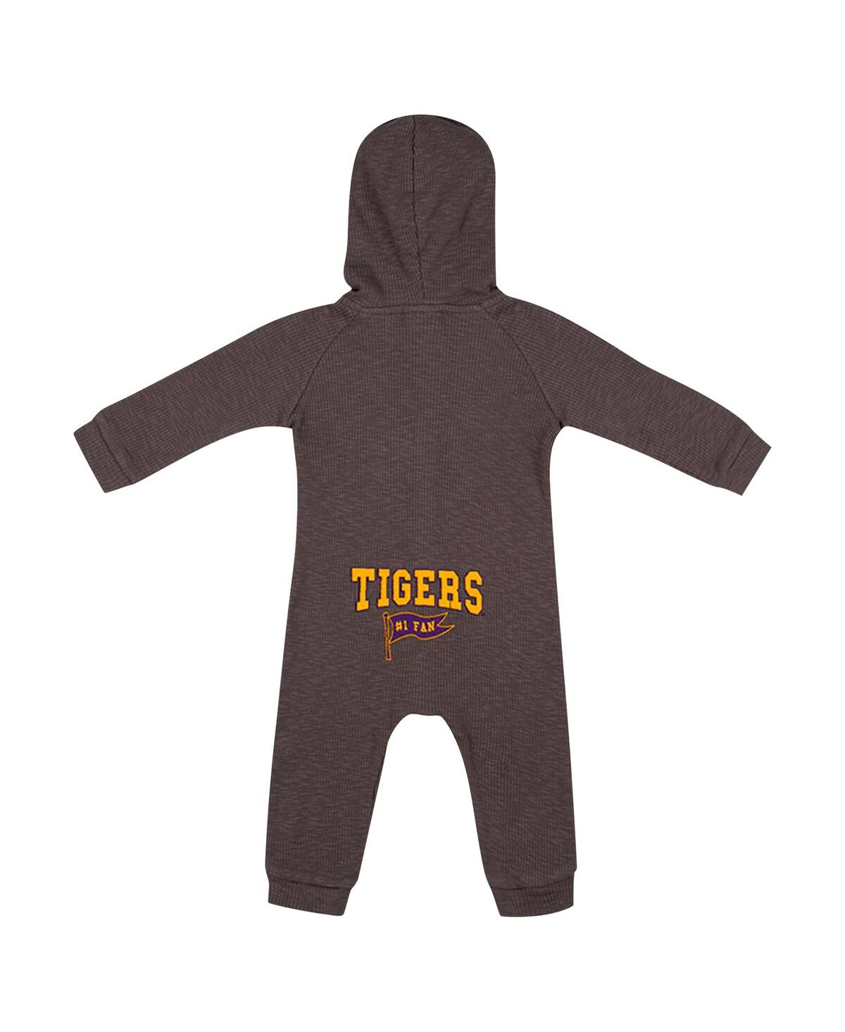 Colosseum Baby Boys And Girls Charcoal Lsu Tigers Zando-zan Waffle Full-snap Hooded Romper In Charcoal