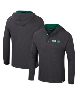 Colosseum - Men's  Charcoal Michigan State Spartans Dujour Ralgan Long Sleeve Henley Hoodie T-shirt