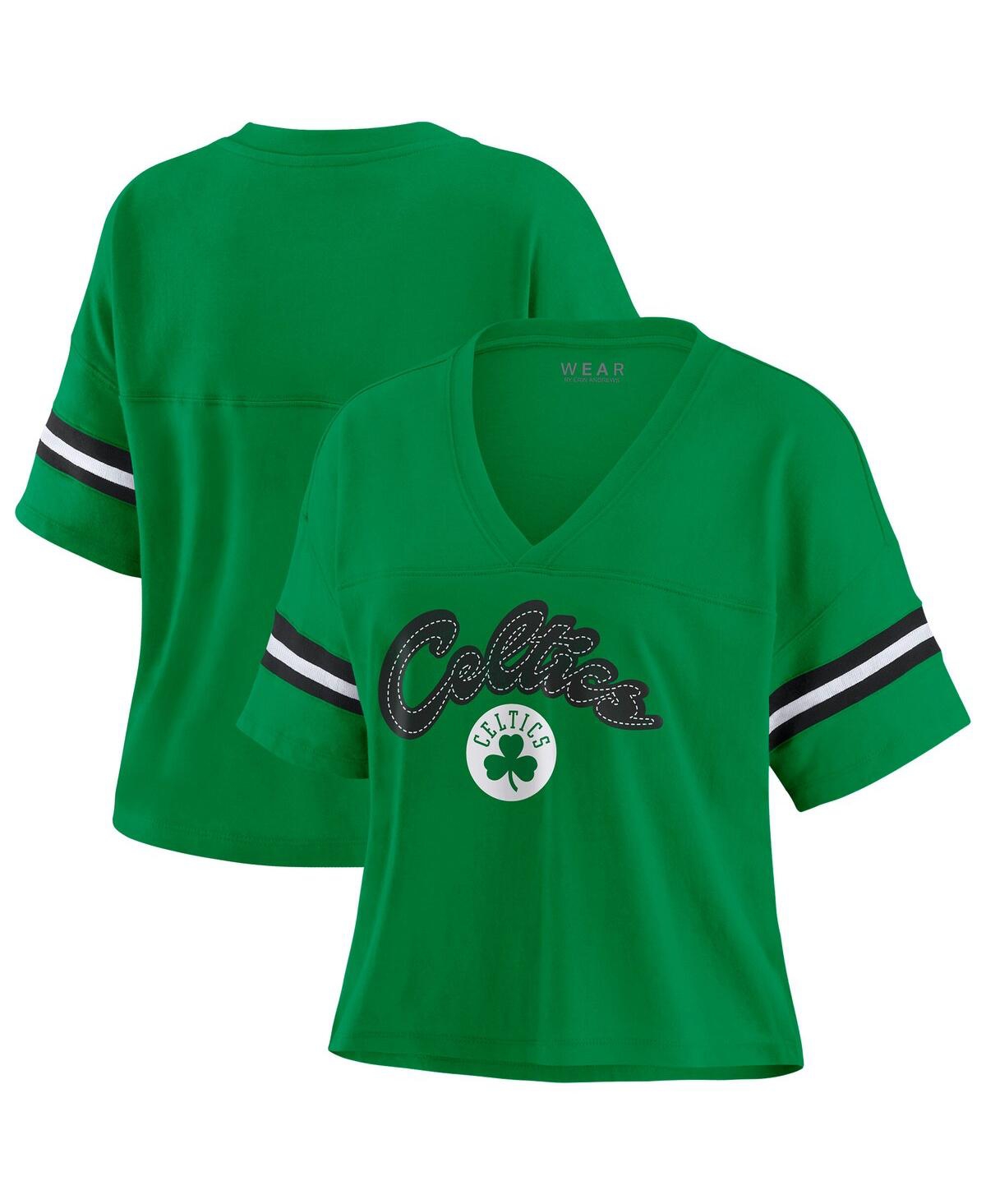 Wear By Erin Andrews Women's Kelly Green Boston Celtics Plus Size Color Block Boxy V-neck T-shirt In Kelly Green