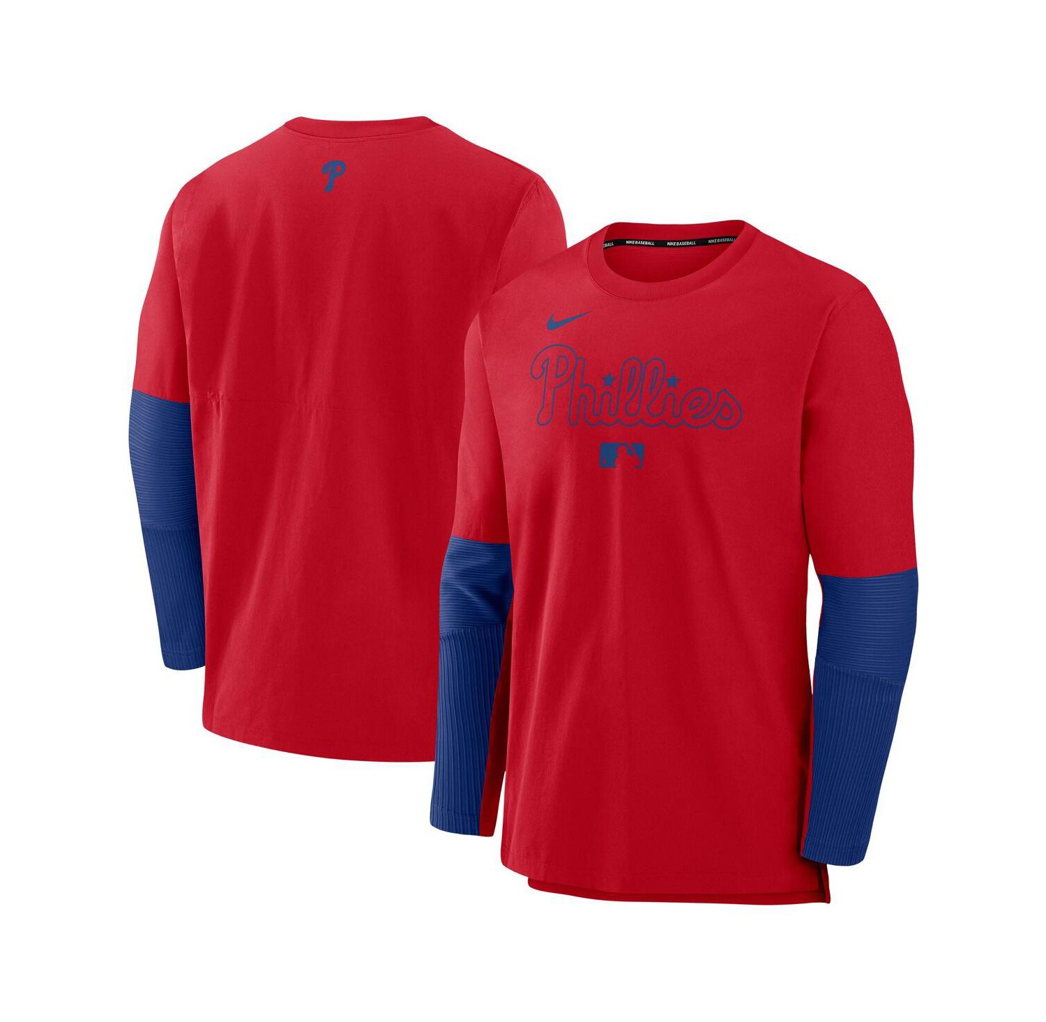 Men's Red/Royal Philadelphia Phillies Authentic Collection Lightweight Player Tri-Blend Performance Pullover Sweatshirt