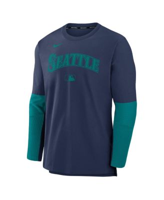 Men's Navy/Aqua Seattle Mariners Authentic Collection Lightweight Player Tri-Blend Performance Pullover Sweatshirt
