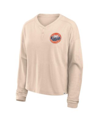 Women's Tan Houston Astros Oversized Stadium Slub Henley T-Shirt