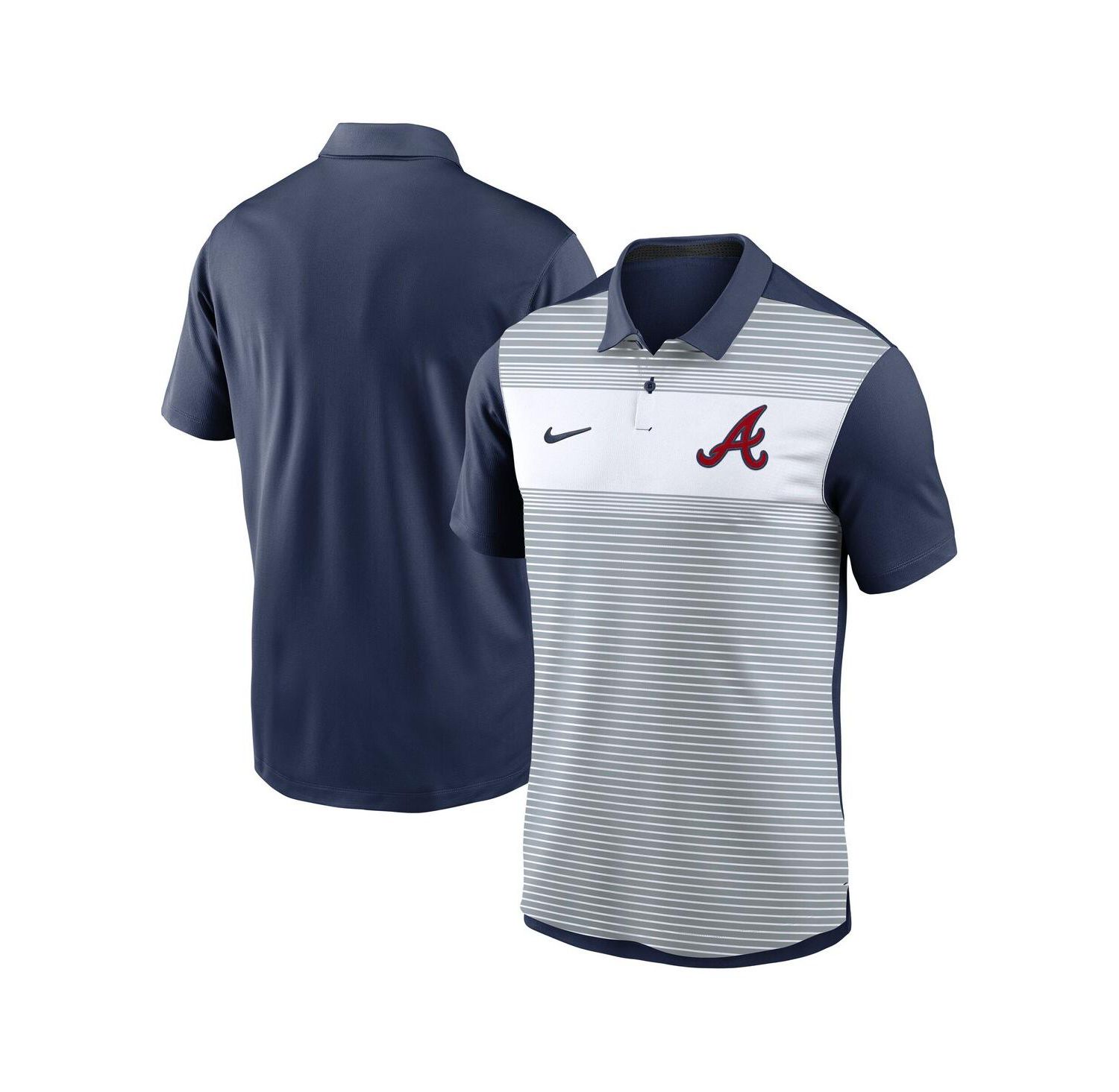 Men's White/Navy Atlanta Braves Vapor Striped Performance Polo Shirt
