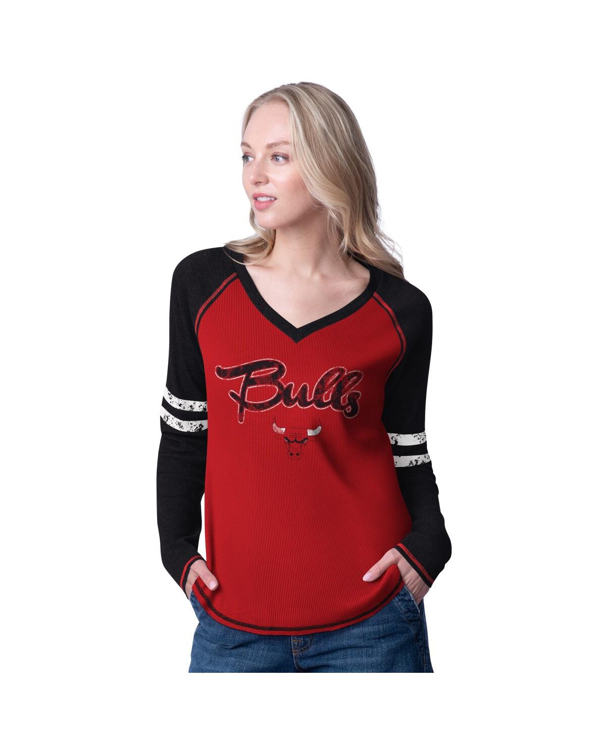 Women's Red/Black Chicago Bulls Winner Waffle Knit Thermal Long Sleeve Tri-Blend T-Shirt - Red, Black