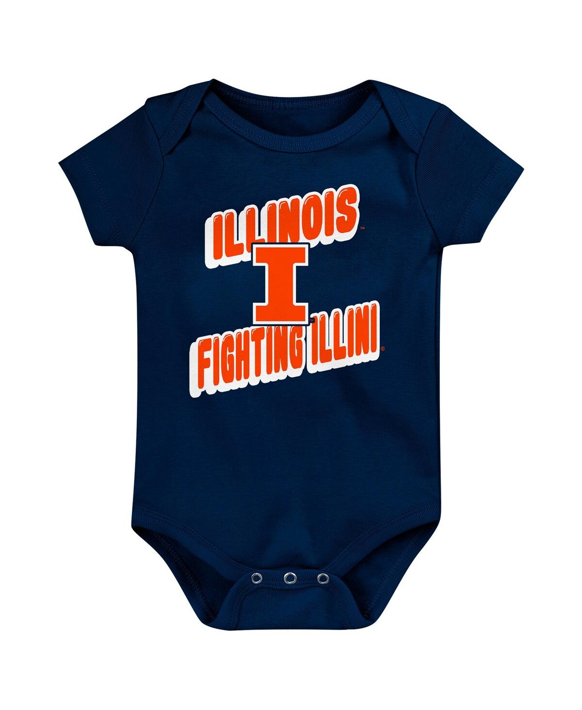 Outerstuff Newborn Navy Illinois Fighting Illini Sunday Comics Bodysuit 3-pack In Navy