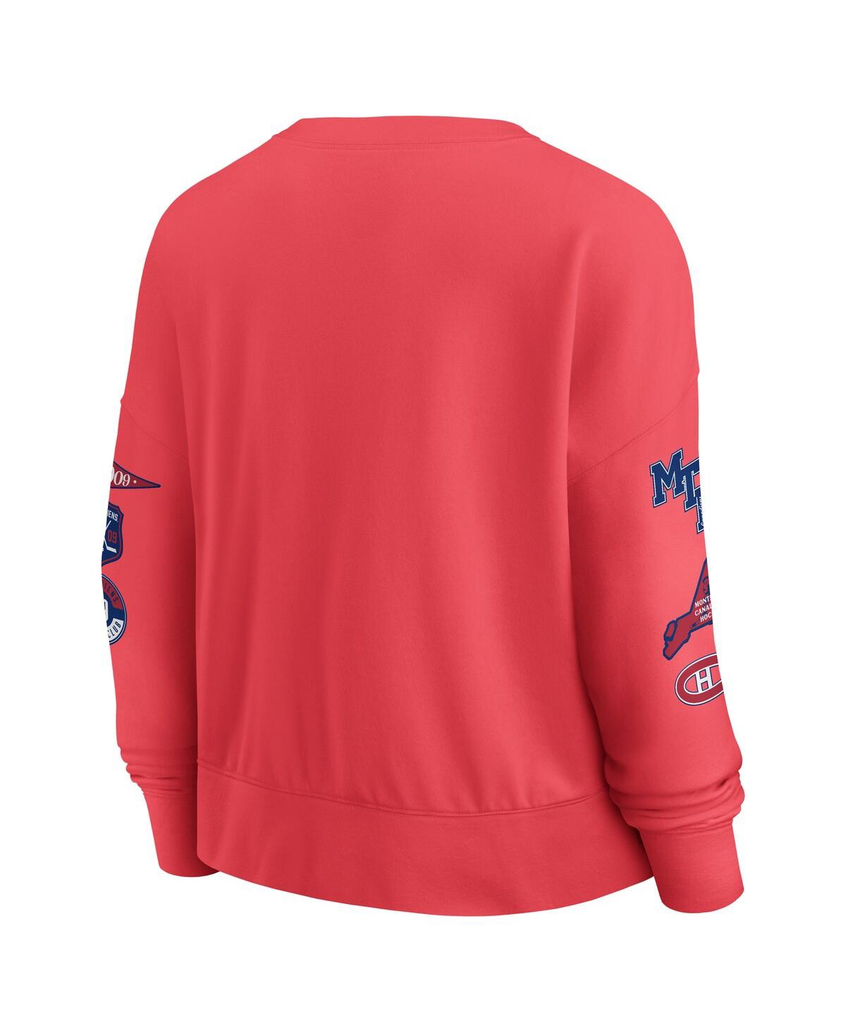 FANATICS WOMEN'S RED MONTREAL CANADIENS OVERSIZED VINTAGE GO TEAM PULLOVER SWEATSHIRT 