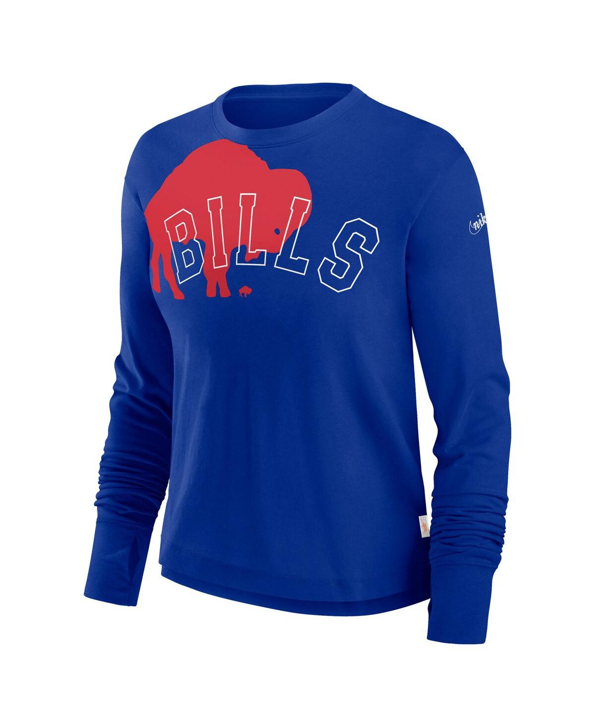 Nike Women's Royal Buffalo Bills Layered Logo Cropped Long Sleeve Fashion T-shirt In Royal