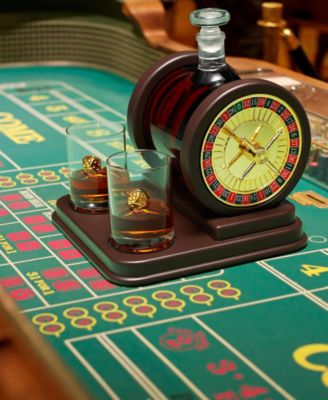 Casino Roulette Whiskey Decanter with Dice Whiskey Glasses, Set of 3