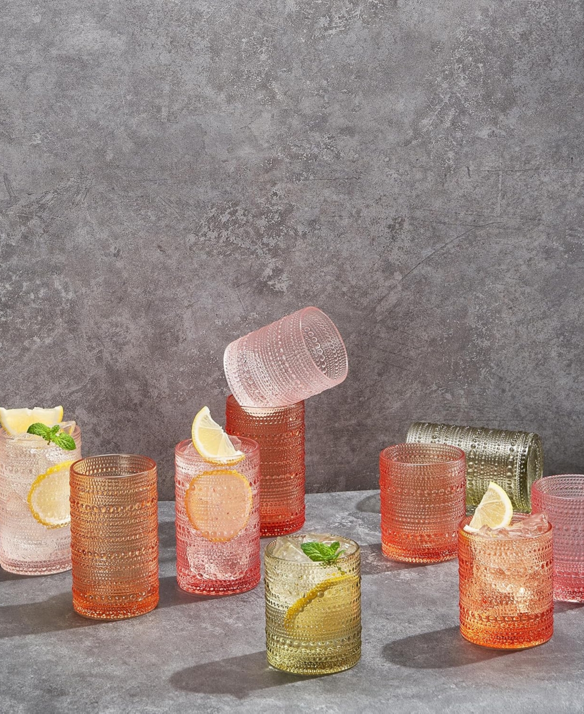 The Wine Savant Khen Vintage Hobnail Lowball Tumbler, Set Of 5 In Sunset