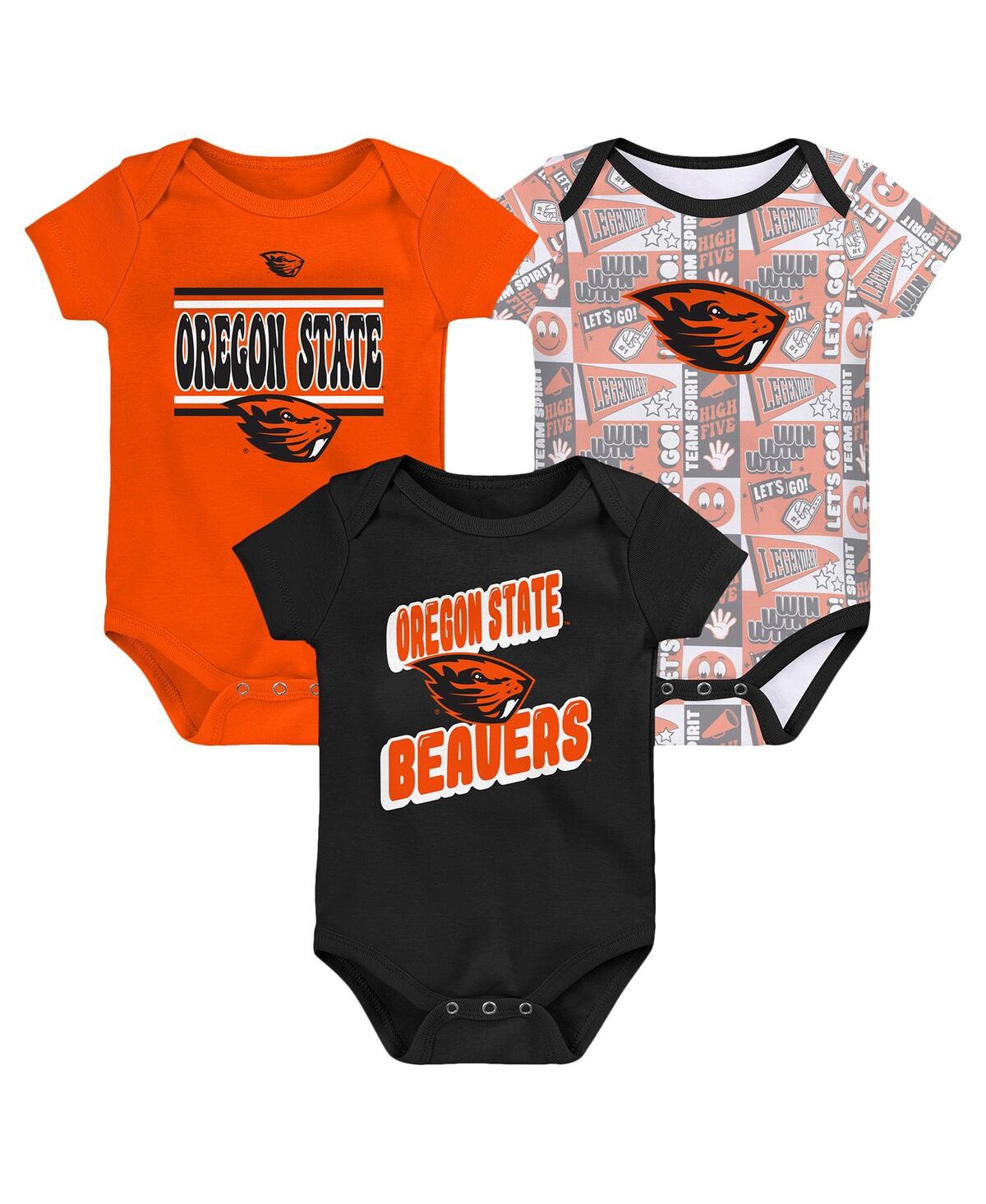 Outerstuff Newborn Black Oregon State Beavers Sunday Comics Bodysuit 3-pack In Black
