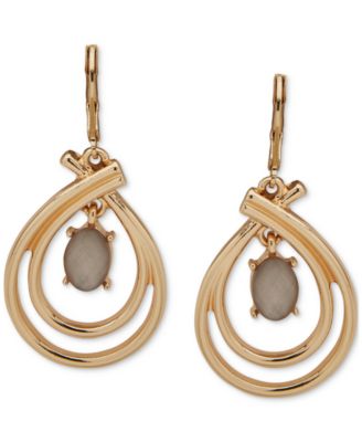 Anne Klein - Gold-Tone Oval Stone Orbital Drop Earrings